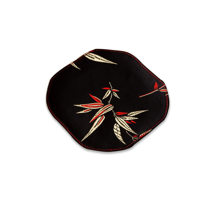 Buddha Stones Sea Wave Bamboo Plum Blossom Brocade Embroidery Cup Mat Pad Tea Cup Coaster Kung Fu Tea Mat - Coaster 13*11.5cm - Black - image 27