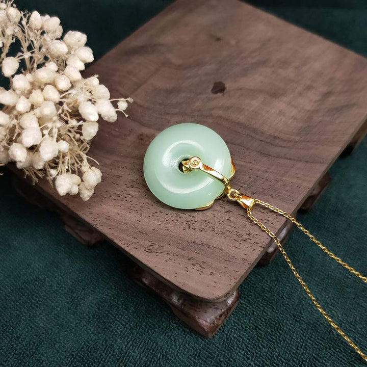 Buddha Stones Round Jade Leaf Blessing Fortune Necklace Chain Pendant - image 6