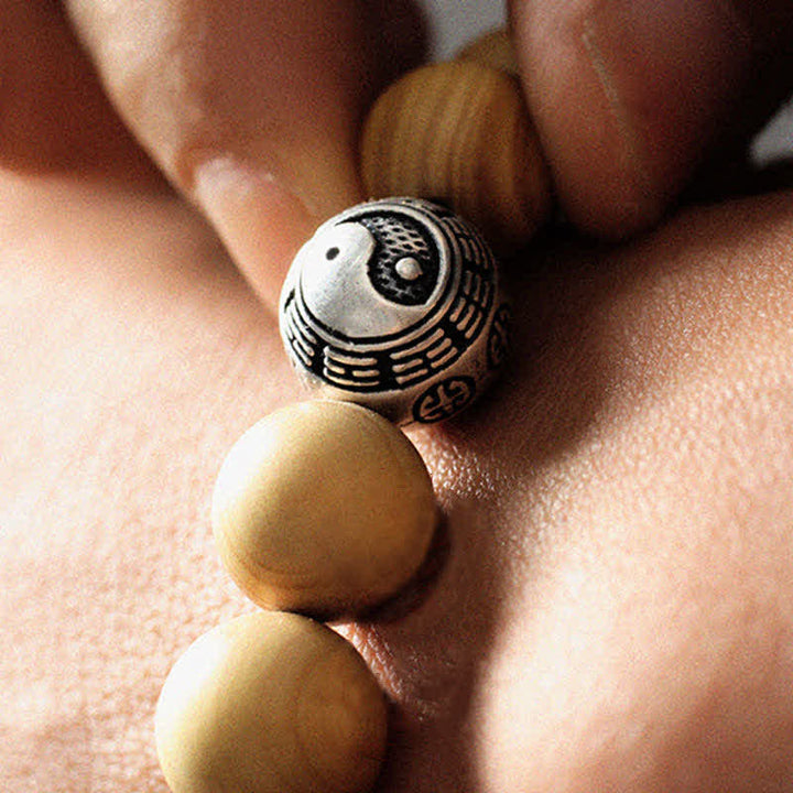 Buddha Stones Tibet Peach Wood Lotus Cinnabar Bagua Yin Yang Luck Wealth Bracelet - image 3