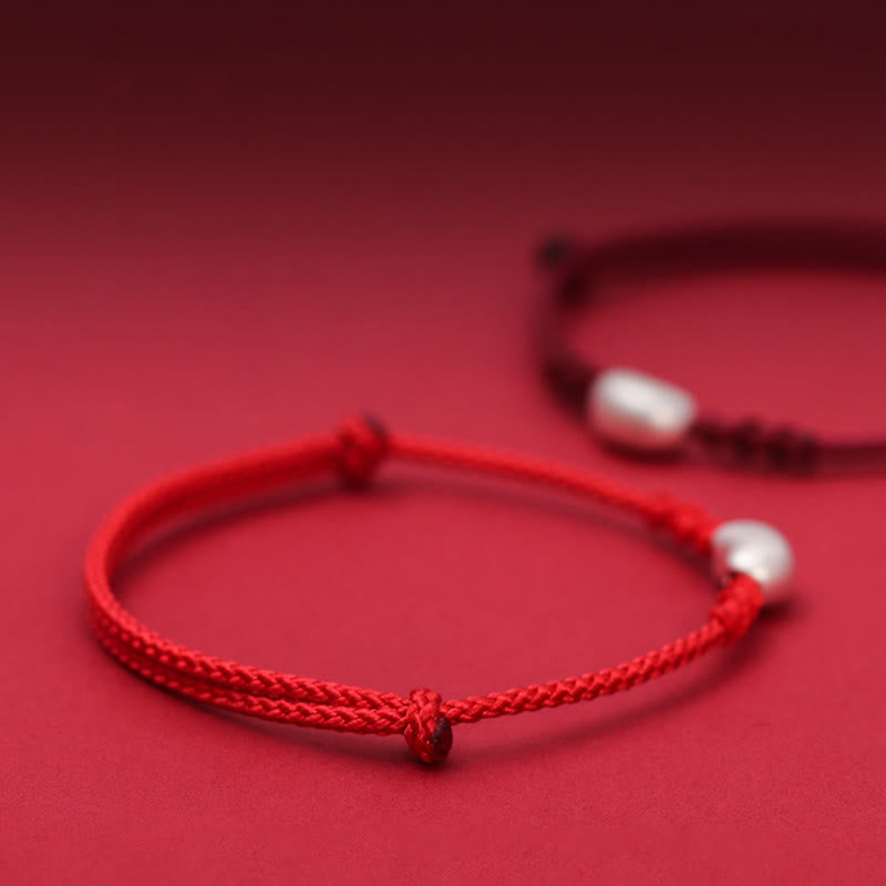 Buddha Stones 999 Sterling Silver Bean Design Luck Connection Handmade Braided Bracelet - image 3
