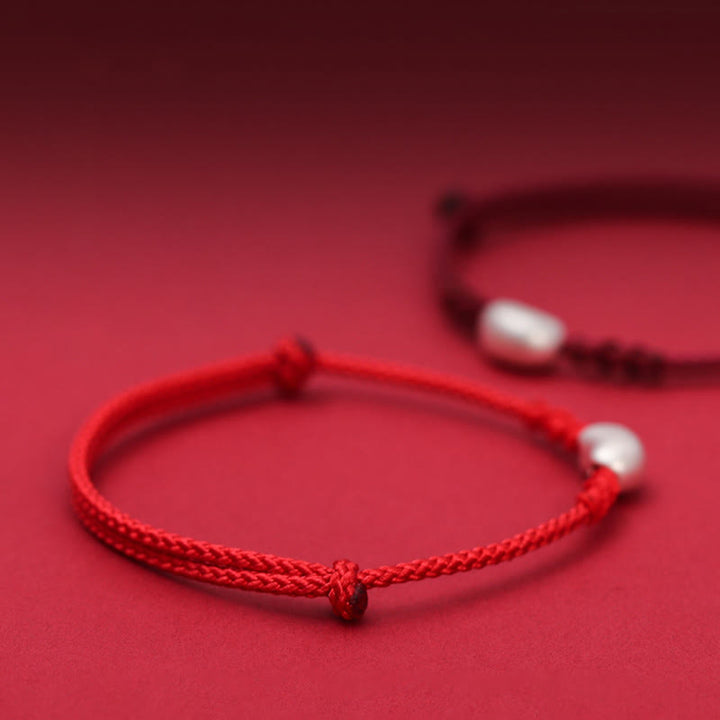 Buddha Stones 999 Sterling Silver Bean Design Luck Connection Handmade Braided Bracelet - image 3