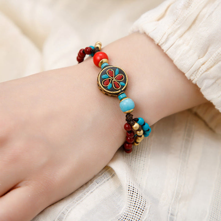 Buddha Stones Tibetan Turquoise Om Mani Padme Hum Protection Strength Bracelet - Water Drop Multi-Layer - image 5