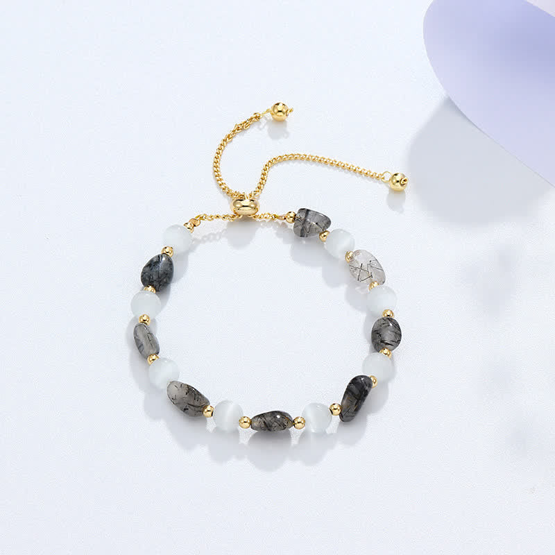 Buddha Stones Amethyst Pink Crystal Black Rutilated Quartz Spiritual Awareness Bracelet - Black Rutilated Quartz(Luck♥Success) - image 11