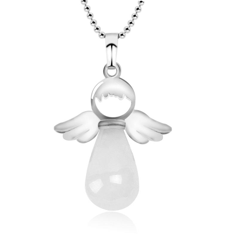 Buddha Stones Little Angel Wings Natural Crystal Luck Necklace Pendant - White Crystal - image 0