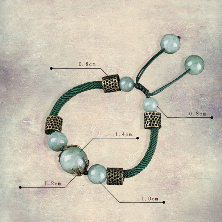 Buddha Stones Handmade Green Rope Luck Jade Bead Prosperity Bracelet - image 8