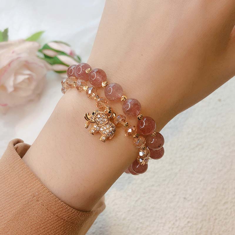 Buddha Stones Rose Quartz Elephant Healing Energy Charm Bracelet - image 2