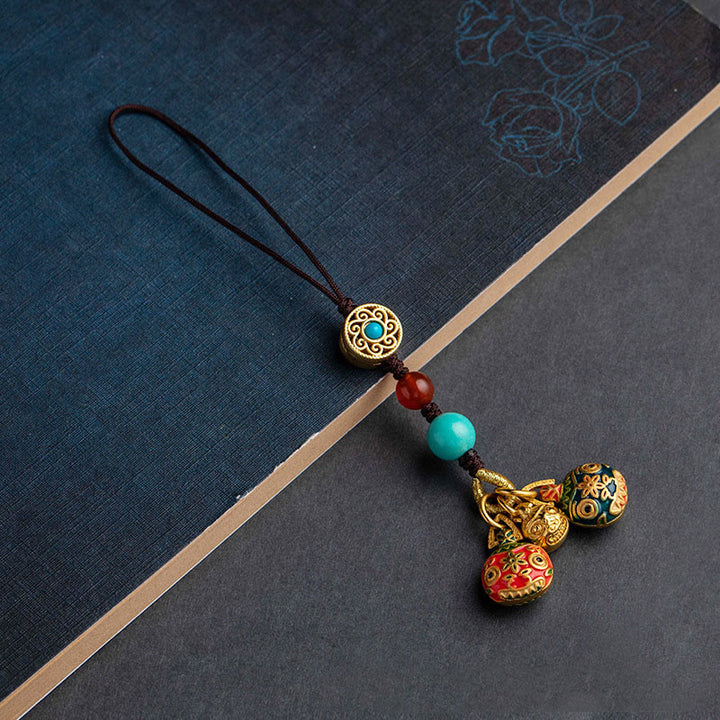 Buddha Stones Gold Swallowing Beast Family Luck Car Key Chain Phone Hanging Decoration - A Family Of Three - Brown - Phone Hanging Decoration - image 7