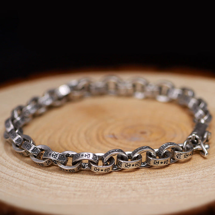 Buddha Stones 925 Sterling Silver Om Mani Padme Hum Carved Design Creativity Metal Bracelet - 19cm - image 0