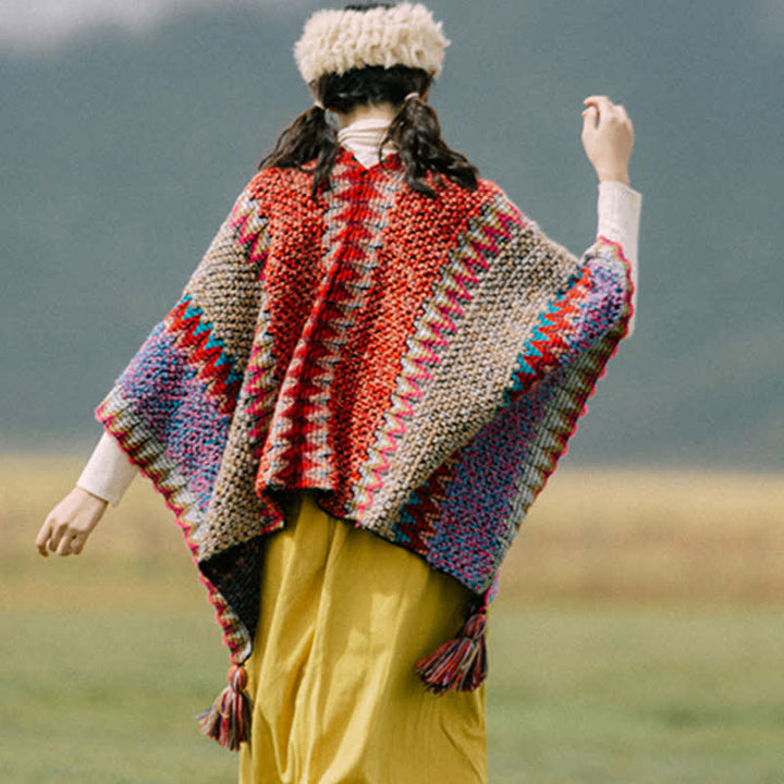 Buddha Stones Tibetan Shawl Knitting Warm Cloak Tibetan Tassel Scarf - image 2