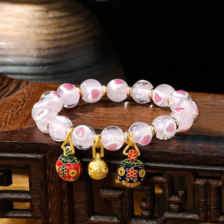 Buddha Stones Gold Swallowing Beast Family Pink Love Heart Luminous Fluorescent Liuli Glass Bead Bracelet - Pink - Gold Swallowing Beast Family - image 15