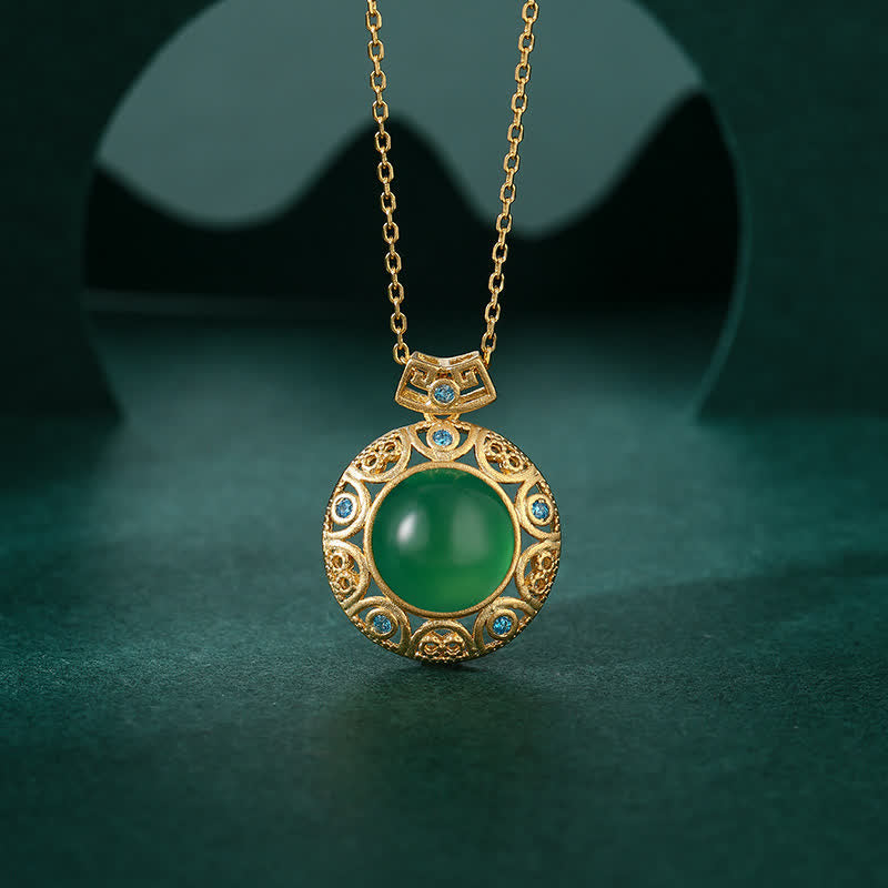 925 Sterling Silver Green Chalcedony Hetian White Jade Strength Necklace Pendant - Green Chalcedony(Strength♥Courage) - image 1