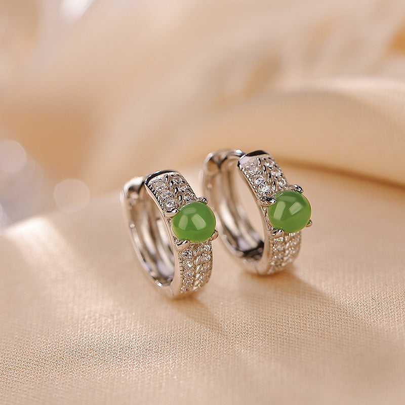 Buddha Stones 925 Sterling Silver Round Cyan Jade Success Stud Earrings - Cyan Jade (Success ♥ Healing) - image 0