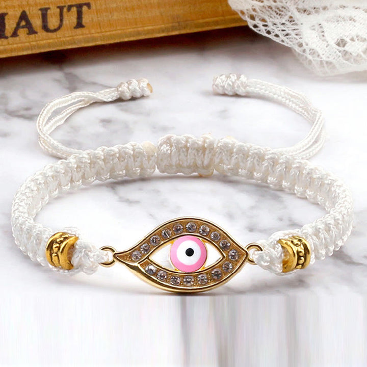 Buddha Stones Evil Eye Keep Away Evil Spirits String Bracelet - White Pink Evil Eye - Gold Border - image 65