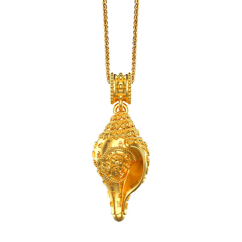 Buddha Stones 999 Sterling Silver Shankha Conch Shell Seashell Lucky Necklace Pendant - Gold-999 Sterling Silver - image 5