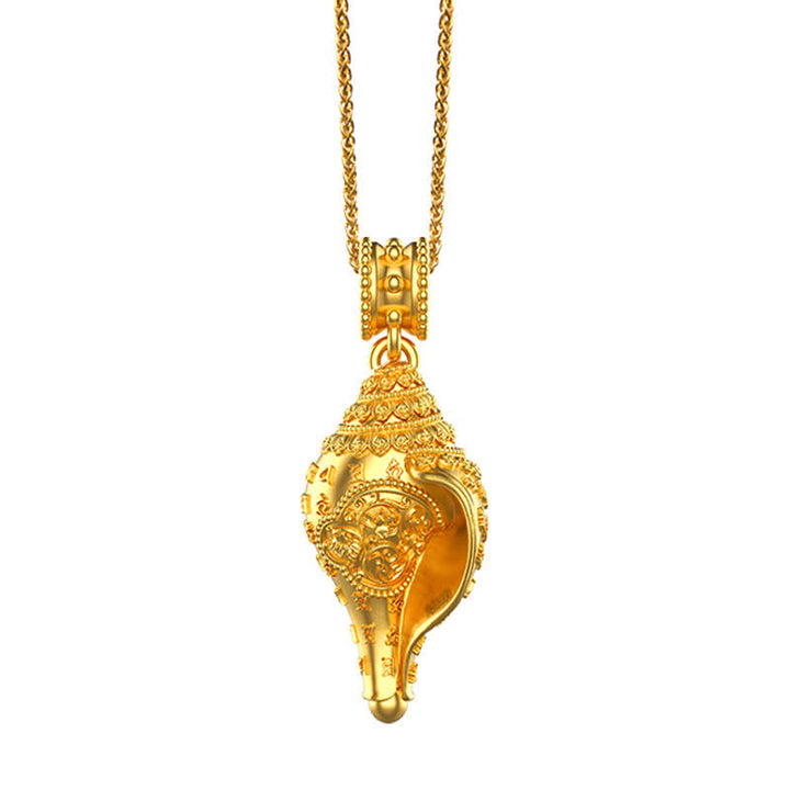 Buddha Stones 999 Sterling Silver Shankha Conch Shell Seashell Lucky Necklace Pendant - Gold-999 Sterling Silver - image 5