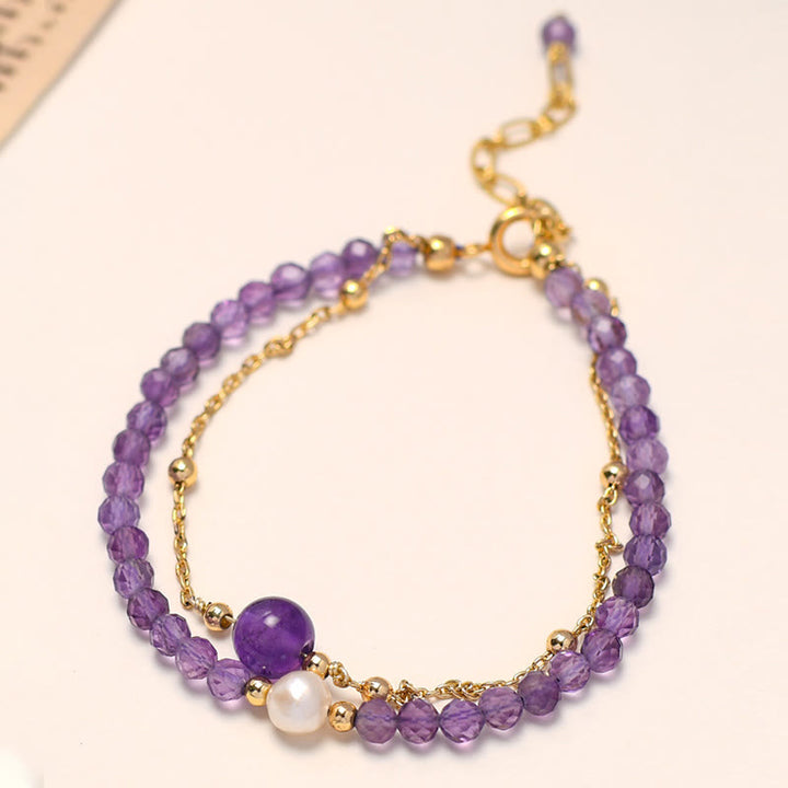 Buddha Stones 14K Gold Plated Amethyst Crystal Healing Double Layer Chain Bracelet - image 5