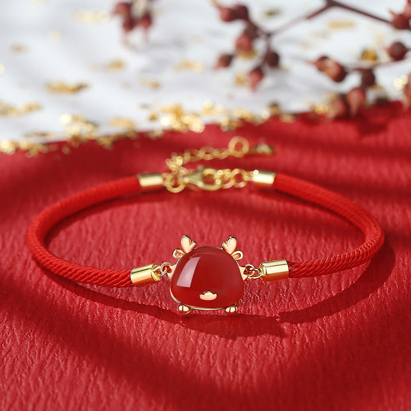 Buddha Stones 925 Sterling Silver Year of the Dragon Natural Hetian Jade Red Agate Cute Dragon Protection Success Bracelet Necklace Pendant Earrings - Dragon Red String Bracelet - Red Agate(Confidence♥Calm) - image 5