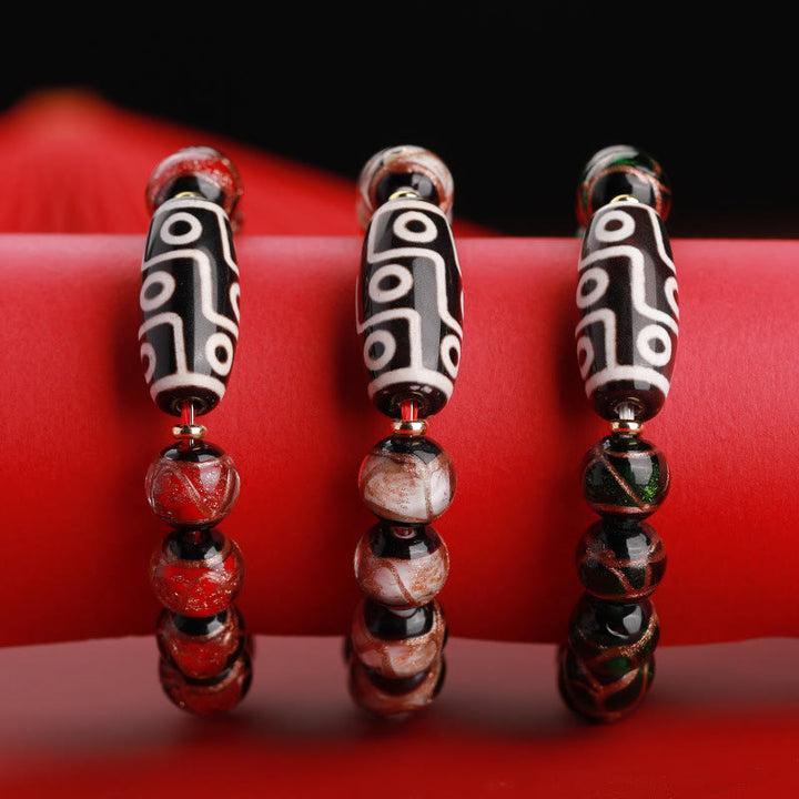 Buddha Stones Tibetan Nine-Eye Dzi Bead Three-eyed Dzi Bead Liuli Glass Bead Wealth Bracelet - image 10