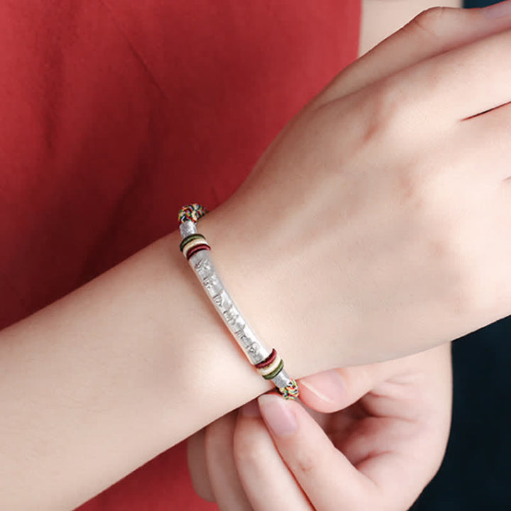 Buddha Stones 999 Sterling Silver Om Mani Padme Hum Protection Strength String Bracelet - image 11