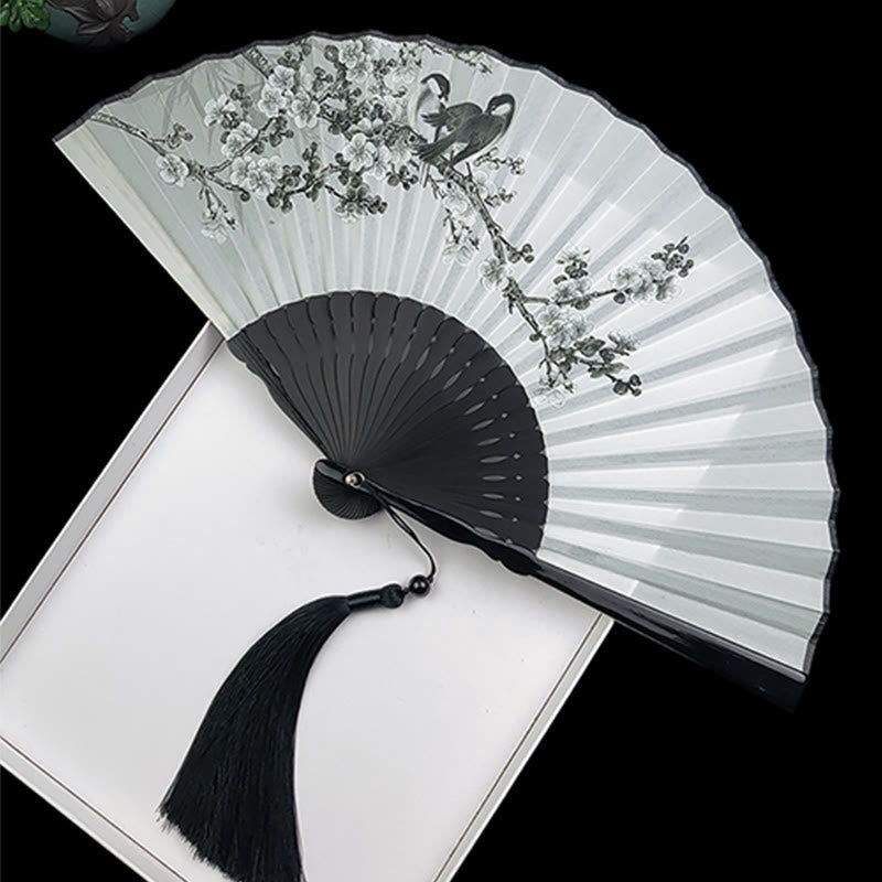 Buddha Stones Vintage Bamboo Peony Butterfly Lotus Handheld Silk Folding Fan With Bamboo Frames - Birds Flowers - image 11