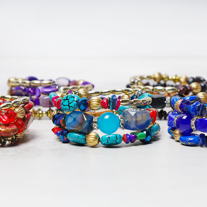Buddha Stones Multilayer Irregular Turquoise Agate Beads Blessing Bracelet - image 6