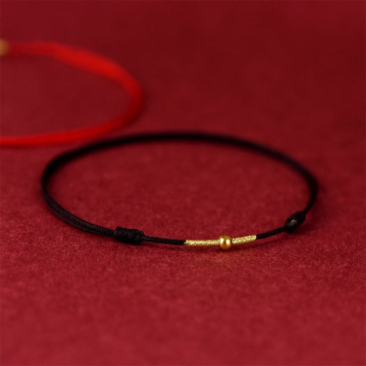 Buddha Stones 925 Sterling Silver Golden Bead Protection Braided Rope Bracelet Anklet - Black - Anklet Circumference 21-27cm - image 3