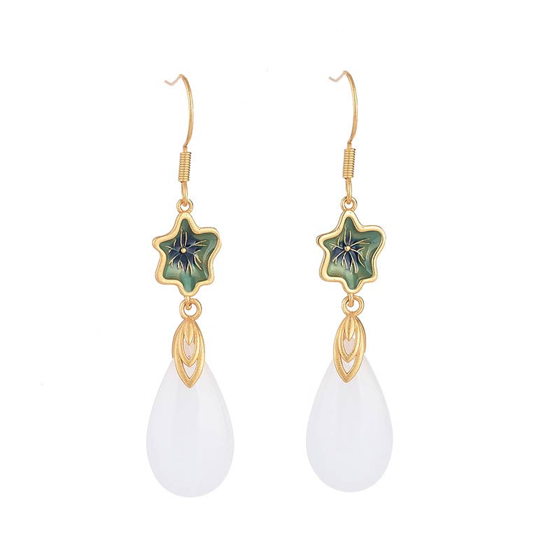 Buddha Stones FengShui White Jade Luck Drop Earrings - image 15