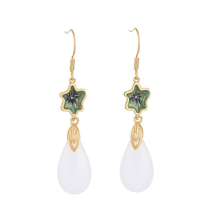 Buddha Stones FengShui White Jade Luck Drop Earrings - image 15