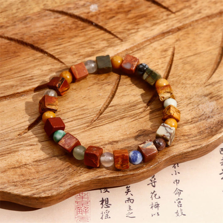 Buddha Stones Natural Stone Sea Sediment Jasper Agate Protection Bracelet - Sea Sediment Jasper Brown Square Beads - image 13
