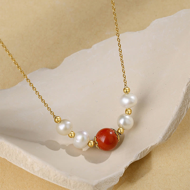 Buddha Stones 925 Sterling Silver Pearl Cinnabar Sincerity Healing Bead Chain Necklace Pendant - image 5