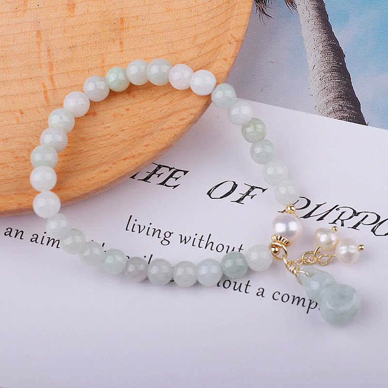 Buddha Stones Natural Jade Pearl Gourd Prosperity Luck Bracelet - image 4