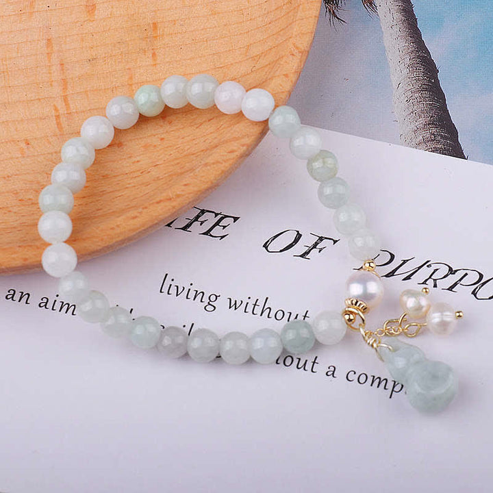 Buddha Stones Natural Jade Pearl Gourd Prosperity Luck Bracelet - image 4