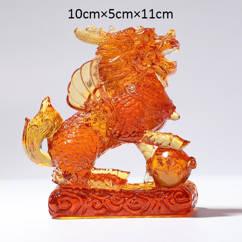 Feng Shui Kirin Handmade Liuli Crystal Art Piece Fortune Home Office Decoration - Gold - Kirin&Ball - image 10