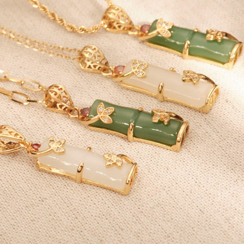 Buddha Stones White Jade Cyan Jade Bamboo Luck Protection Necklace Pendant - image 3