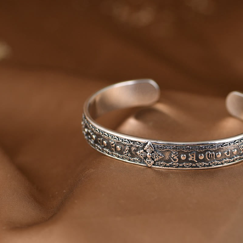 Buddha Stones 925 Sterling Silver Om Mani Padme Hum Double Dorje Engraved Wisdom Cuff Bracelet Bangle - image 7