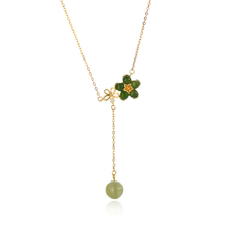 Buddha Stones 925 Sterling Silver Hetian Cyan Jade Plum Flower Blossom Design Luck Necklace Pendant - image 9
