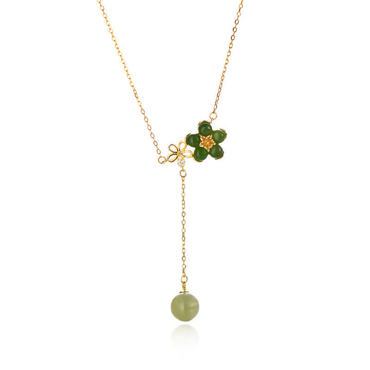 Buddha Stones 925 Sterling Silver Hetian Cyan Jade Plum Flower Blossom Design Luck Necklace Pendant - image 9
