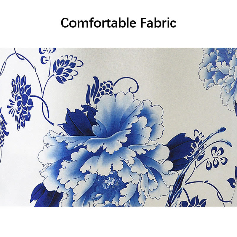 Buddha Stones Blue And White Porcelain Color Peony Flower Pattern Cheongsam Dress Women's Qipao Dress - image 7