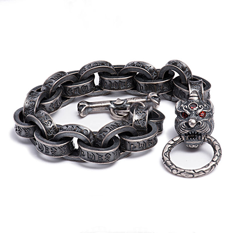 Buddha Stones 925 Sterling Silver Dragon Kirin Om Mani Padme Hum Success Strength Bracelet Bangle - image 7