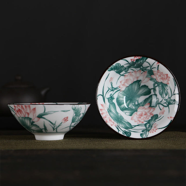 Buddha Stones Flowers Fu Character Mountains Lotus Cherry Blossoms Ceramic Teacup Kung Fu Tea Cup - Lotus Leaves 8.5cm*4cm*90ml - image 23