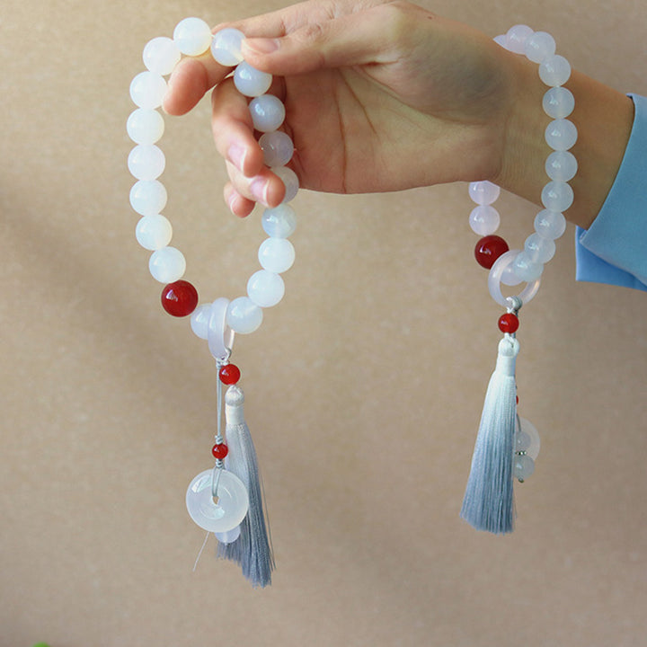 Buddha Stones White Agate Red Agate Luck Wrist Mala Tassels Pocket Mala Car Decoration - image 3