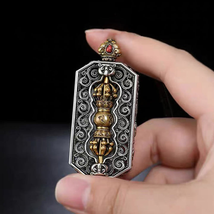 Buddha Stones Tibetan Om Mani Padme Hum Carved Dorje Vajra Rotatable Lotus Pattern Purity Rope Necklace Pendant - image 3