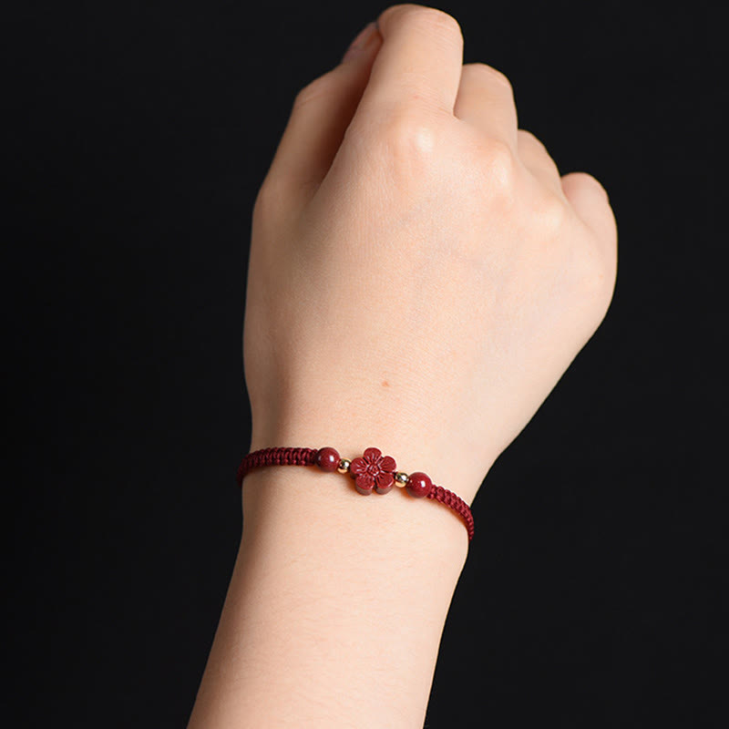 Buddha Stones Four Leaf Clover Five-petal Flower Cinnabar Blessing Red String Bracelet - image 13