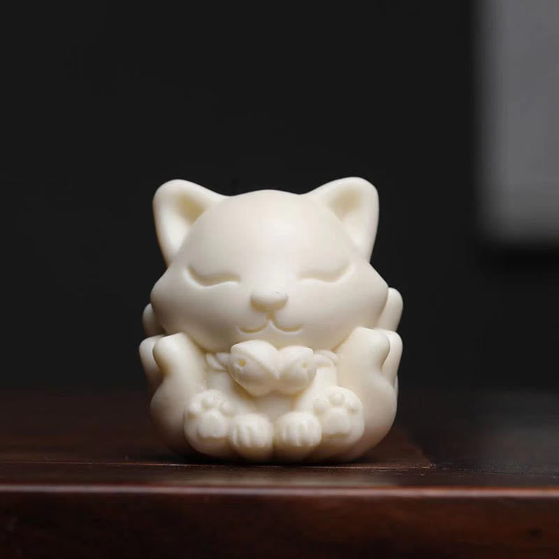 Buddha Stones Mini Nine Tailed Fox Ivory Fruit Sandalwood Green Sandalwood Blessing Decoration - Ivory Fruit(Protection♥Support) - image 0