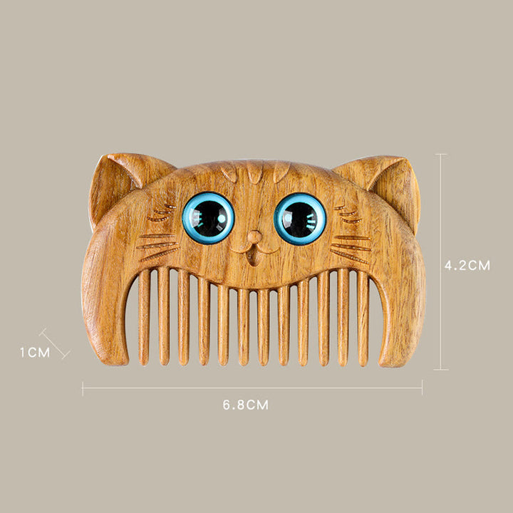 Buddha Stones Simple Cat Pattern Green Sandalwood Cure Portable Comb - image 13