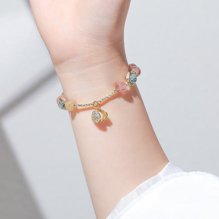 Buddha Stones Natural Colorful Rutilated Quartz Shell Protection Bead Bracelet - image 4