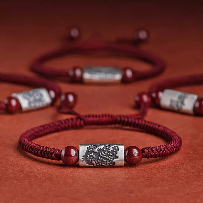 Buddha Stones 925 Sterling Silver 12 Chinese Zodiac Cinnabar String Bracelet - image 0