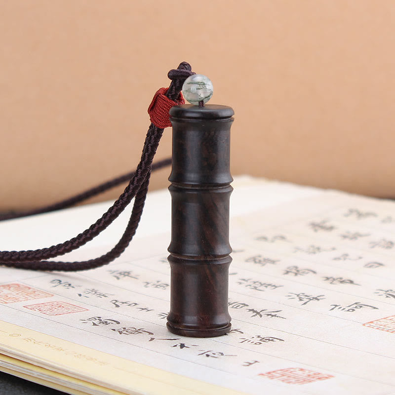 Buddha Stones Ebony Wood Bamboo Pattern Ghau Prayer Box Peace Necklace Pendant - Bamboo(Thick Rope) - image 0