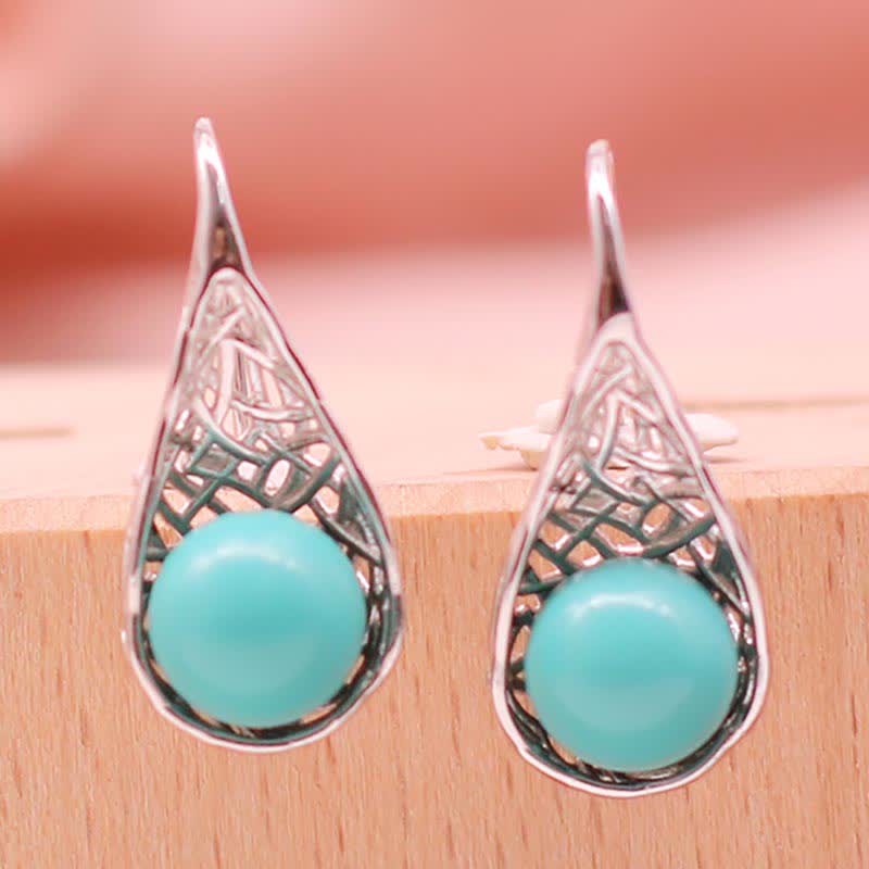 Buddha Stones 925 Sterling Silver Turquoise Beaded Pattern Protection Drop Dangle Earrings - image 5