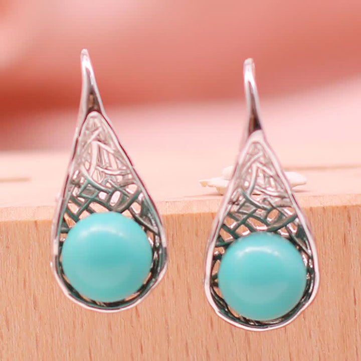 Buddha Stones 925 Sterling Silver Turquoise Beaded Pattern Protection Drop Dangle Earrings - image 5